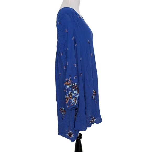Free People Embroidered Floral Oxford Swing Dress Womens Size Medium Blue Boho - Picture 6 of 14